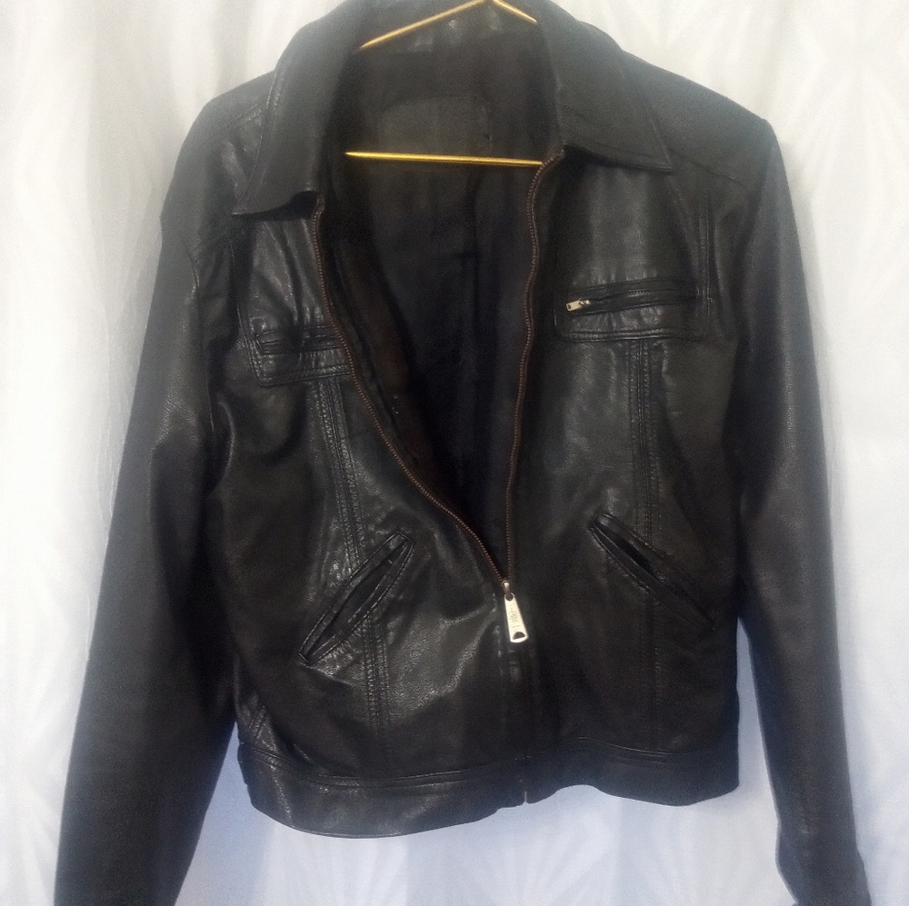Women's Ideal Black Leather Vintage Lambskin Biker/Cafe Racer Jacket Size M
